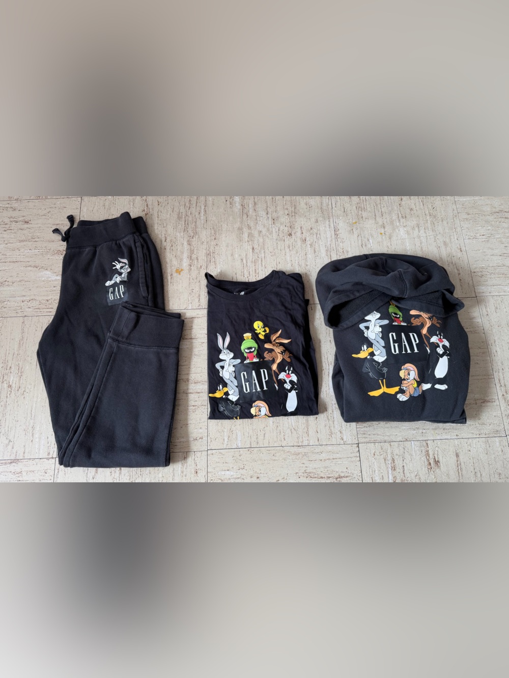 GAP Black Looney Tunes Graphic Hoodie, Tee & Joggers Set